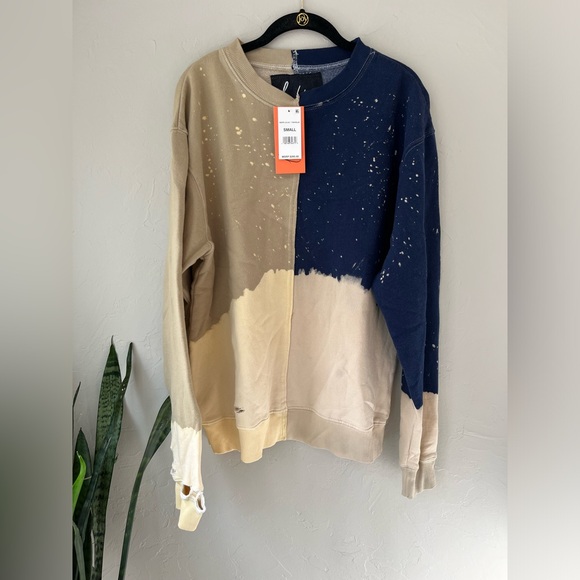 LA DETRESSE REVOLVE ACID DROP COLOR BLOCK SWEATSHIRT TAN BLUE S - Picture 1 of 3